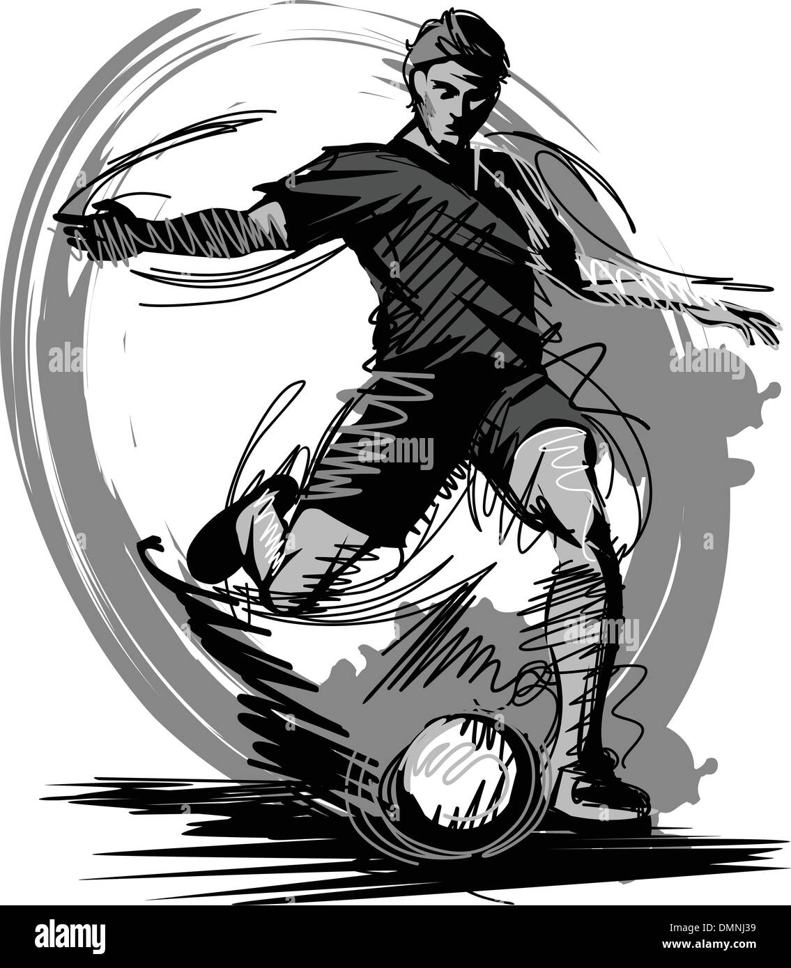 Fußball-Spieler treten Ball-Vektor-Illustration Stock Vektor