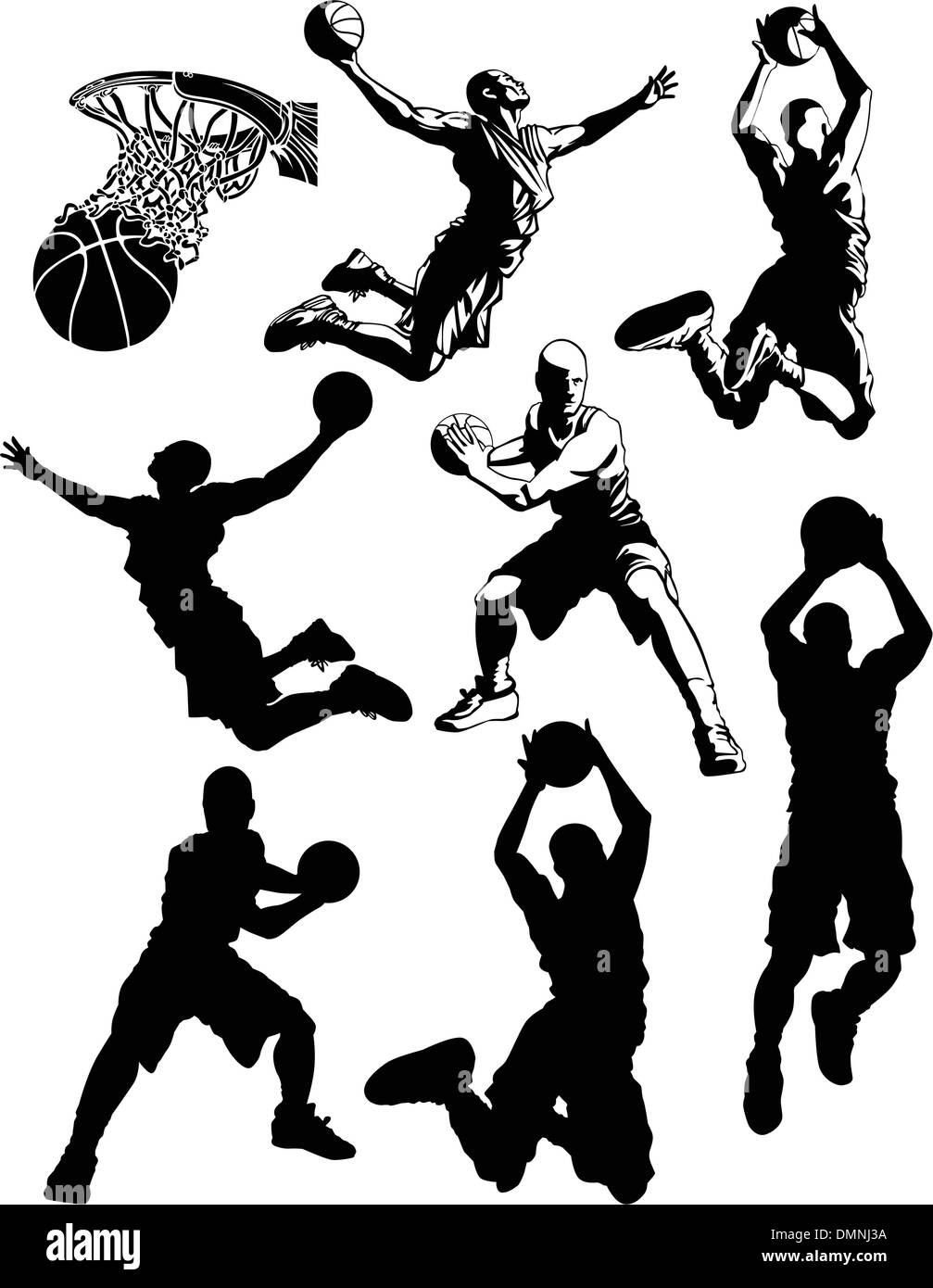 Basketball-Silhouetten der Männer Stock Vektor