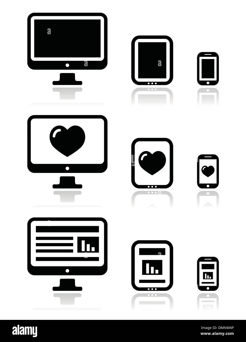 Responsive Webdesign - Computerbildschirm, Mobile, Tablet Icons set Stock Vektor