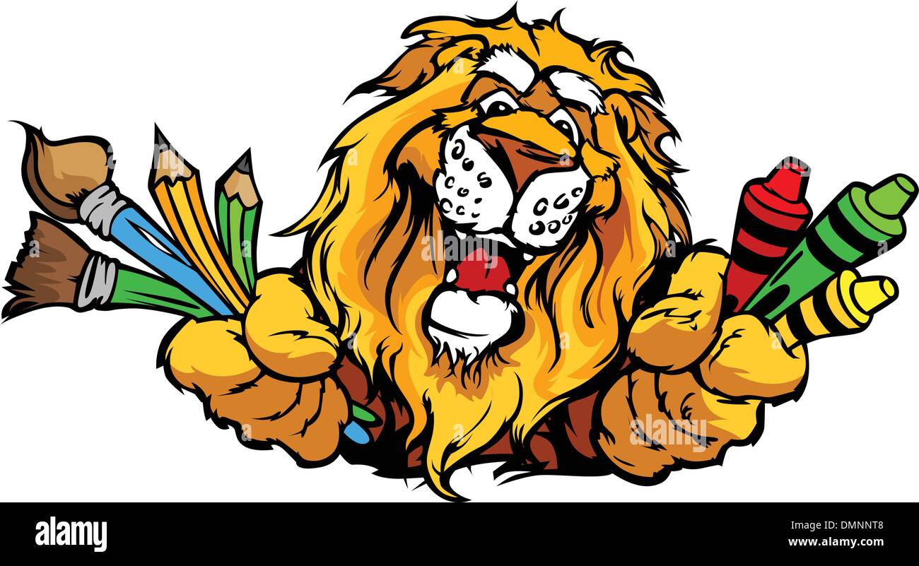 Glücklich Vorschule Löwen Maskottchen Cartoon-Vektor-Bild Stock Vektor