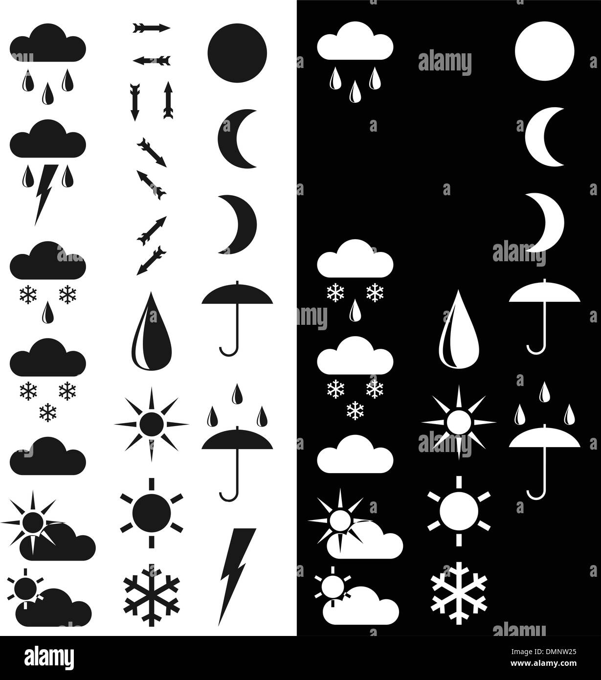 Symbole für die Anzeige des Wetters. Stock Vektor
