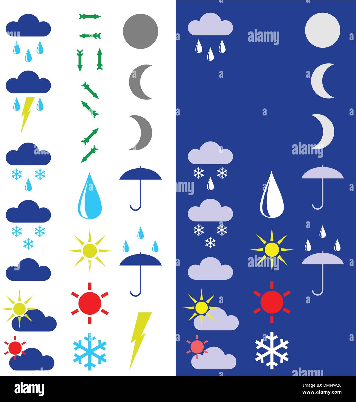 Symbole für die Anzeige des Wetters. Stock Vektor