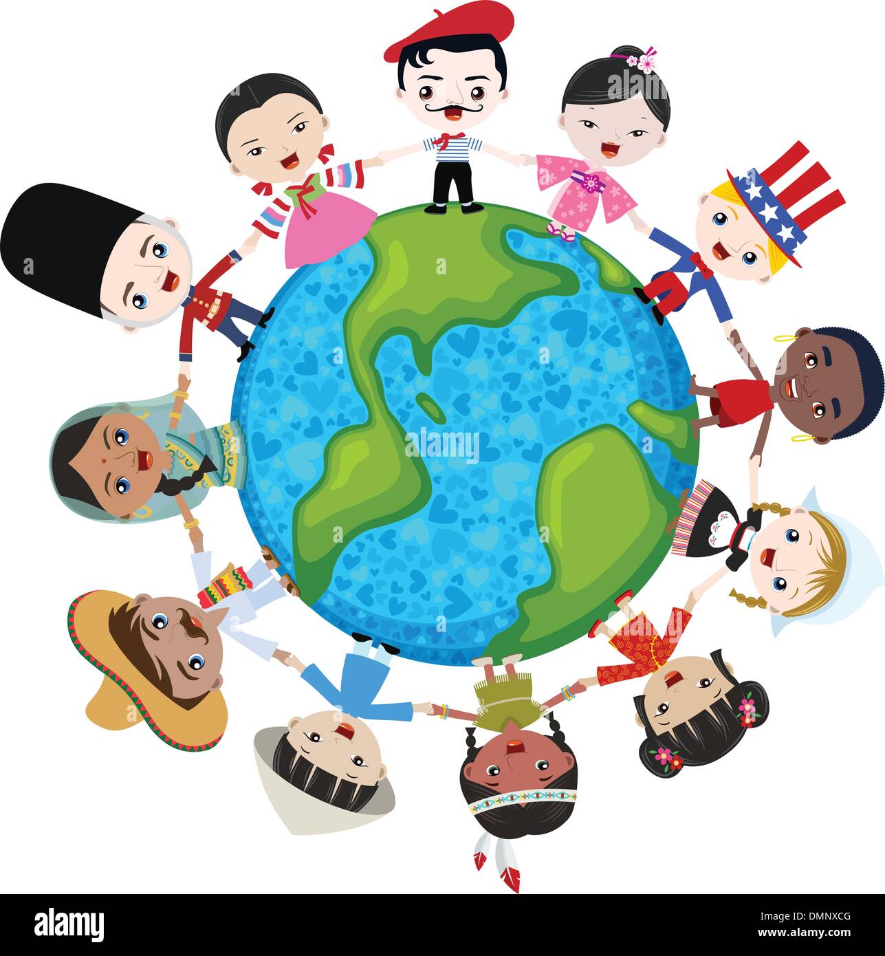 multikulturelle Kinder auf dem Planetenerde, kulturelle Vielfalt Stock Vektor