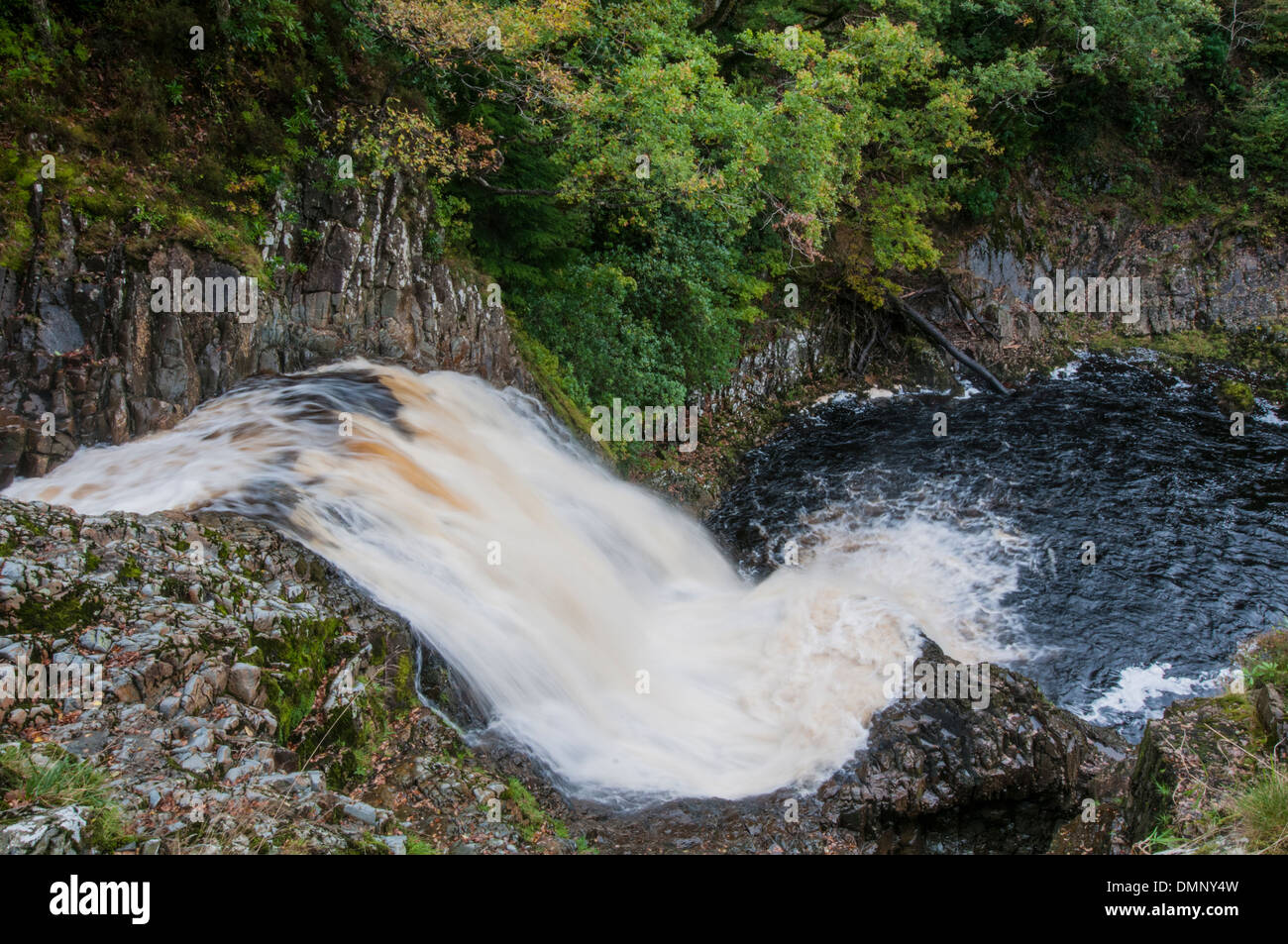 Wasserfall, Coed-y-Brenin, Snowdonia, Nord-Wales. Stockfoto