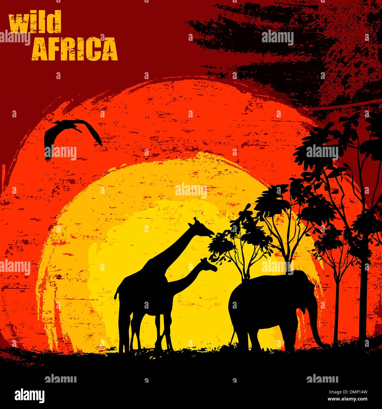 Vektor-Illustration eines Sonnenuntergangs in wilde Afrika Stock Vektor