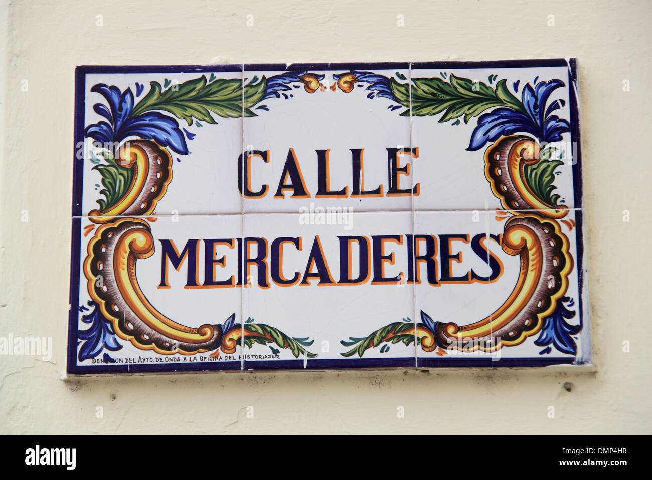 Calle Mercaderes Fliese street sign, die Altstadt von Havanna (La Habana Vieja), Kuba, Karibik, Mittelamerika Stockfoto