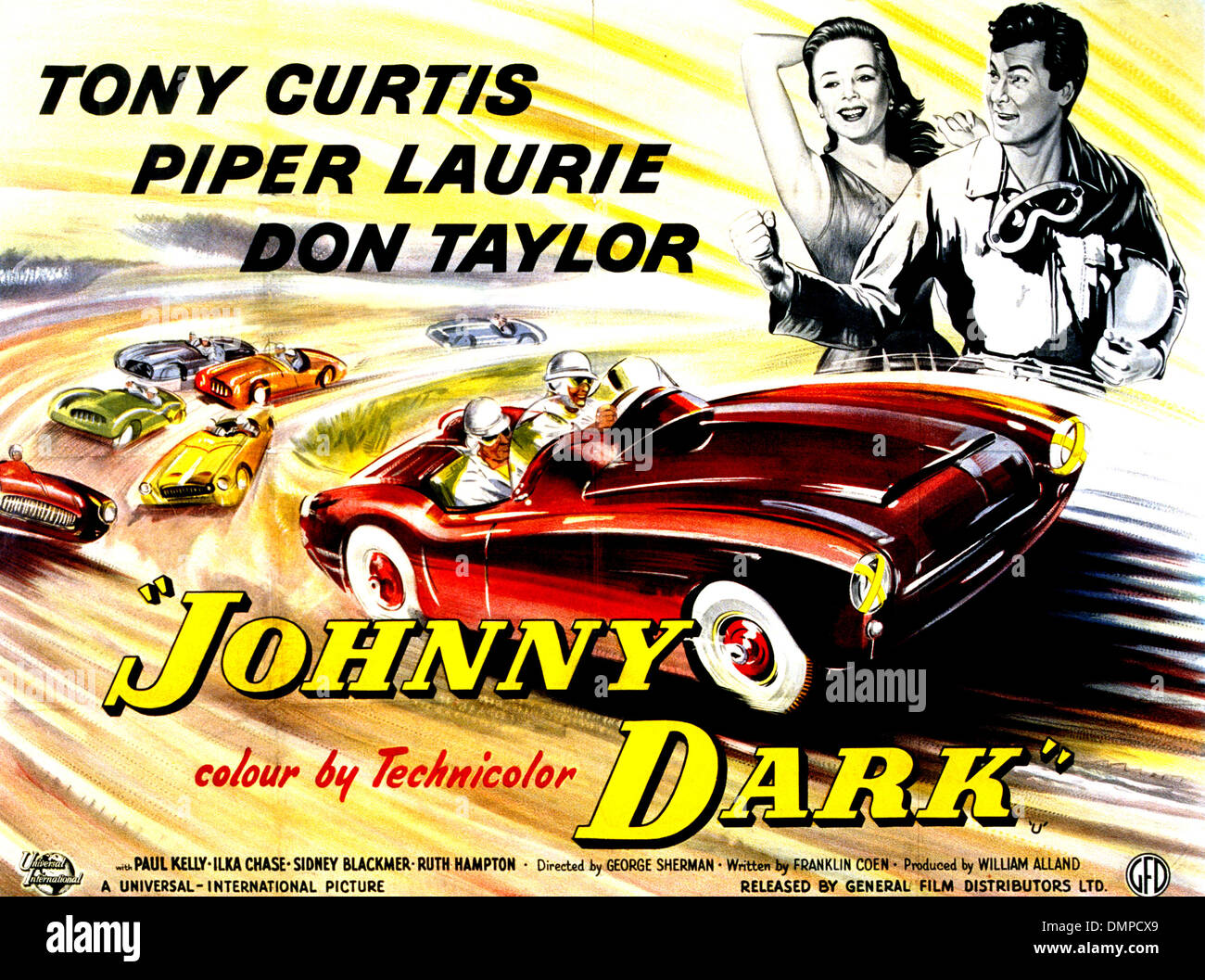 Mit Tony Curtis und Piper Laurie film JOHNNY DARK Poster für das Jahr 1954 Universal Pictures Stockfoto