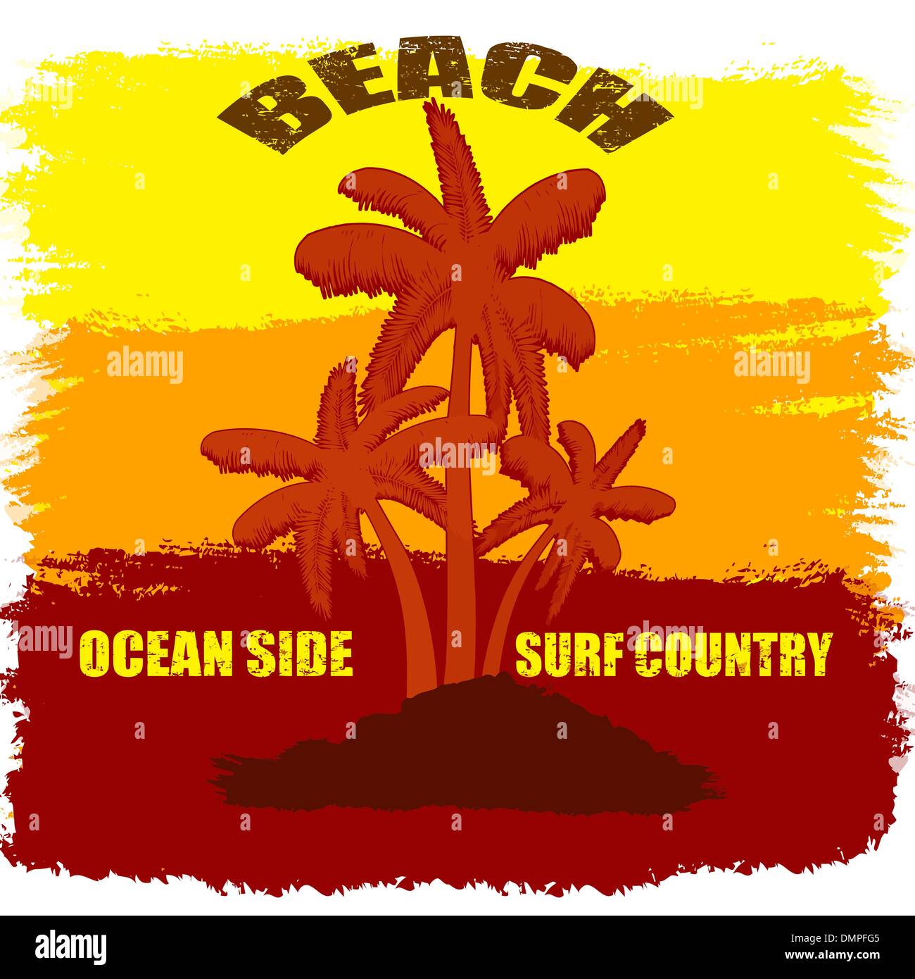 Sommer Strand Grunge Plakat Hintergrund mit Palmen Stock Vektor