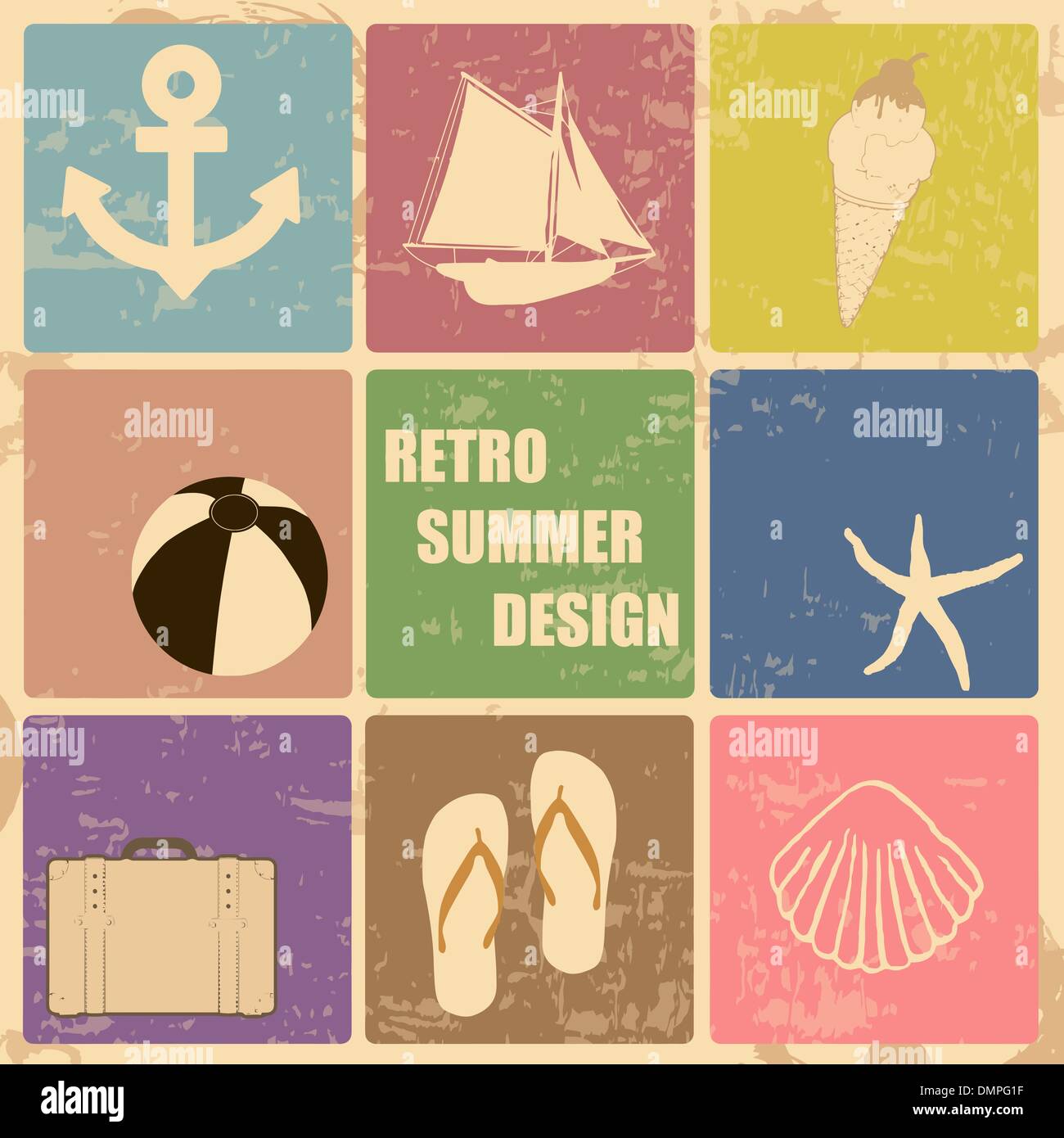 Retro-Plakat Sommer gemacht von Ikonen Stock Vektor