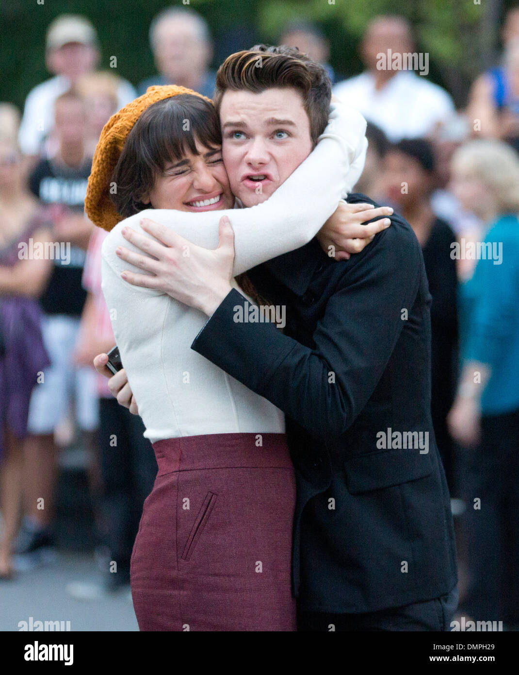 Lea Michele und Chris Colfer am Set von "Glee" in Manhattan New York City, USA - 11.08.12 Stockfoto