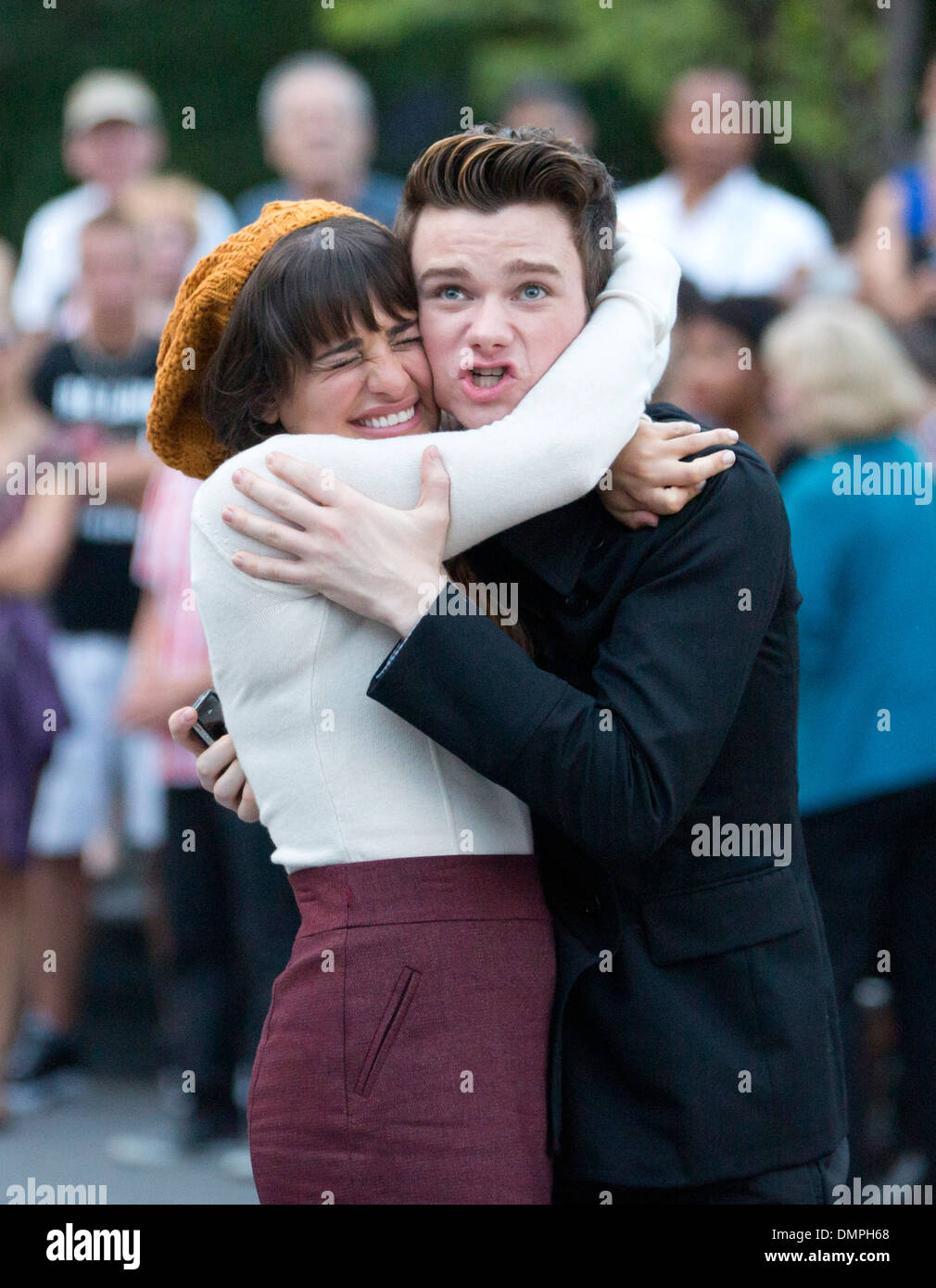 Lea Michele und Chris Colfer am Set von "Glee" in Manhattan New York City, USA - 11.08.12 Stockfoto