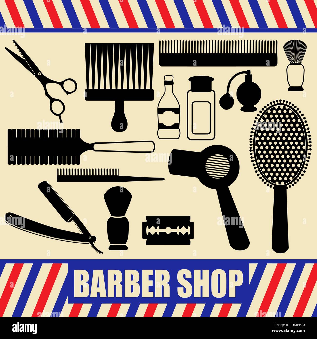 Vintage Barbier und Friseur-Silhouette-set Stock Vektor