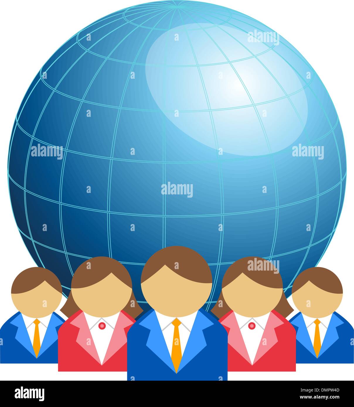 Business-Männer und Frauen mit Globus Stock Vektor