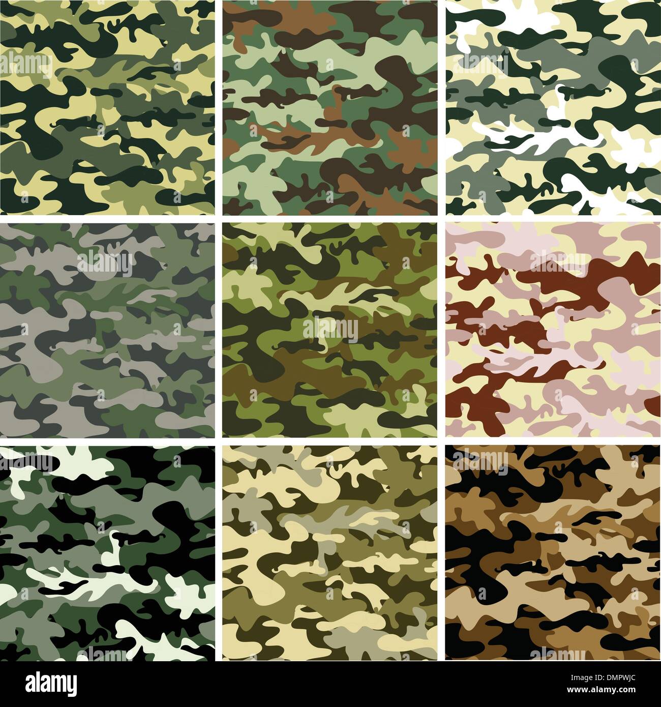 9 Reihe von Camouflage-Muster Stock Vektor