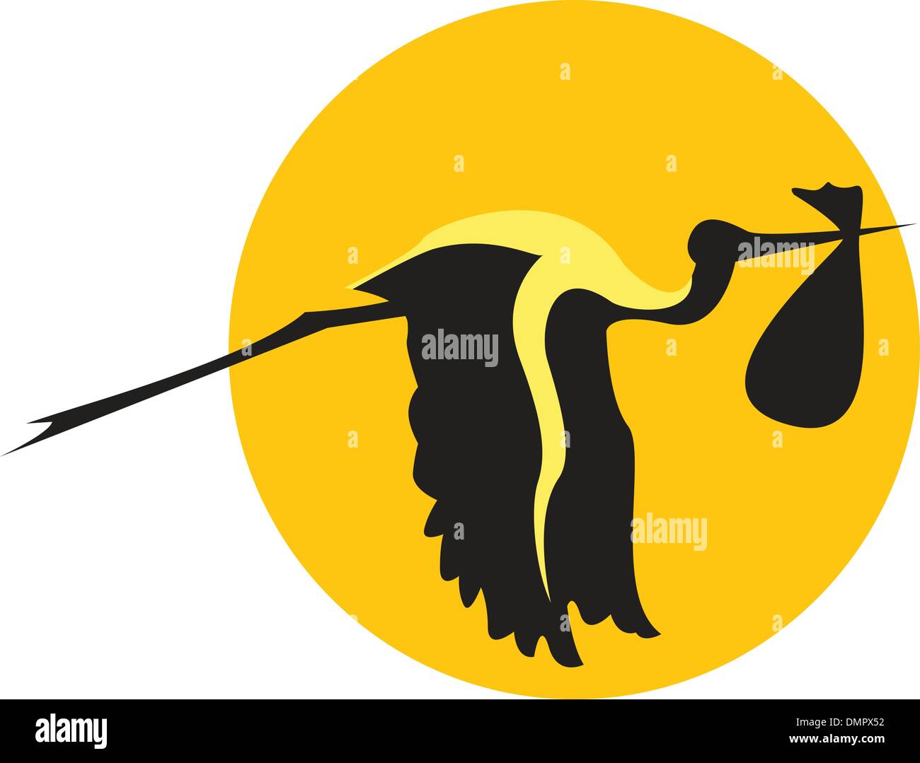 der Vektor fliegenden Storch mit einem Bündel Stock Vektor