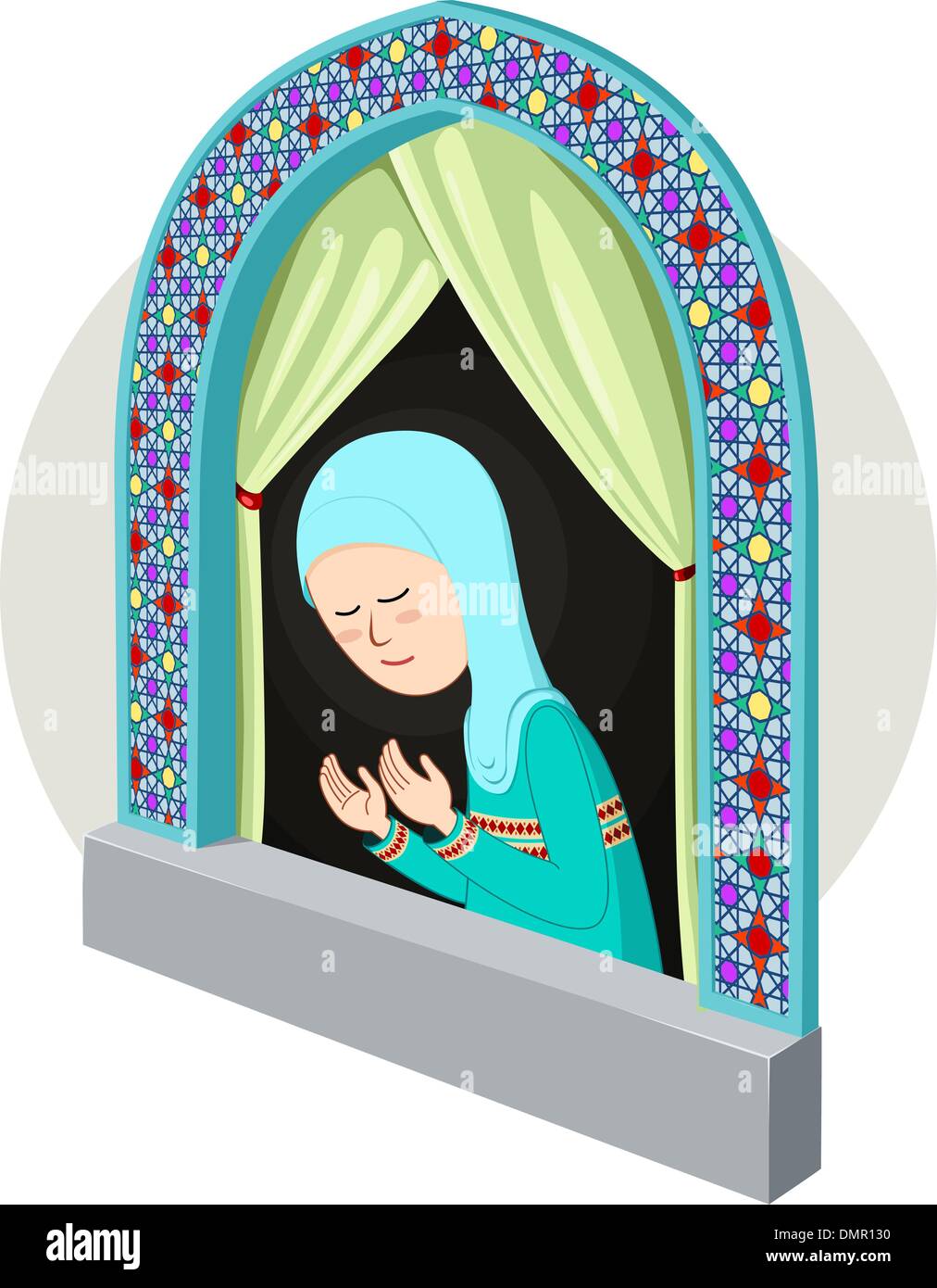 Arabische Mädchen beten im Fenster Stock Vektor