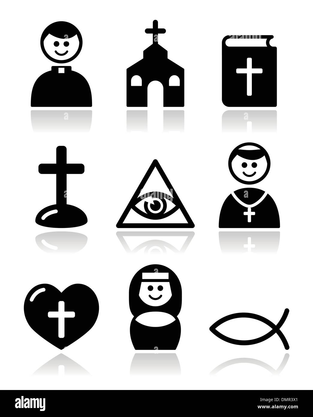 Religion, katholische Kirche Vektor-Icons set Stock Vektor