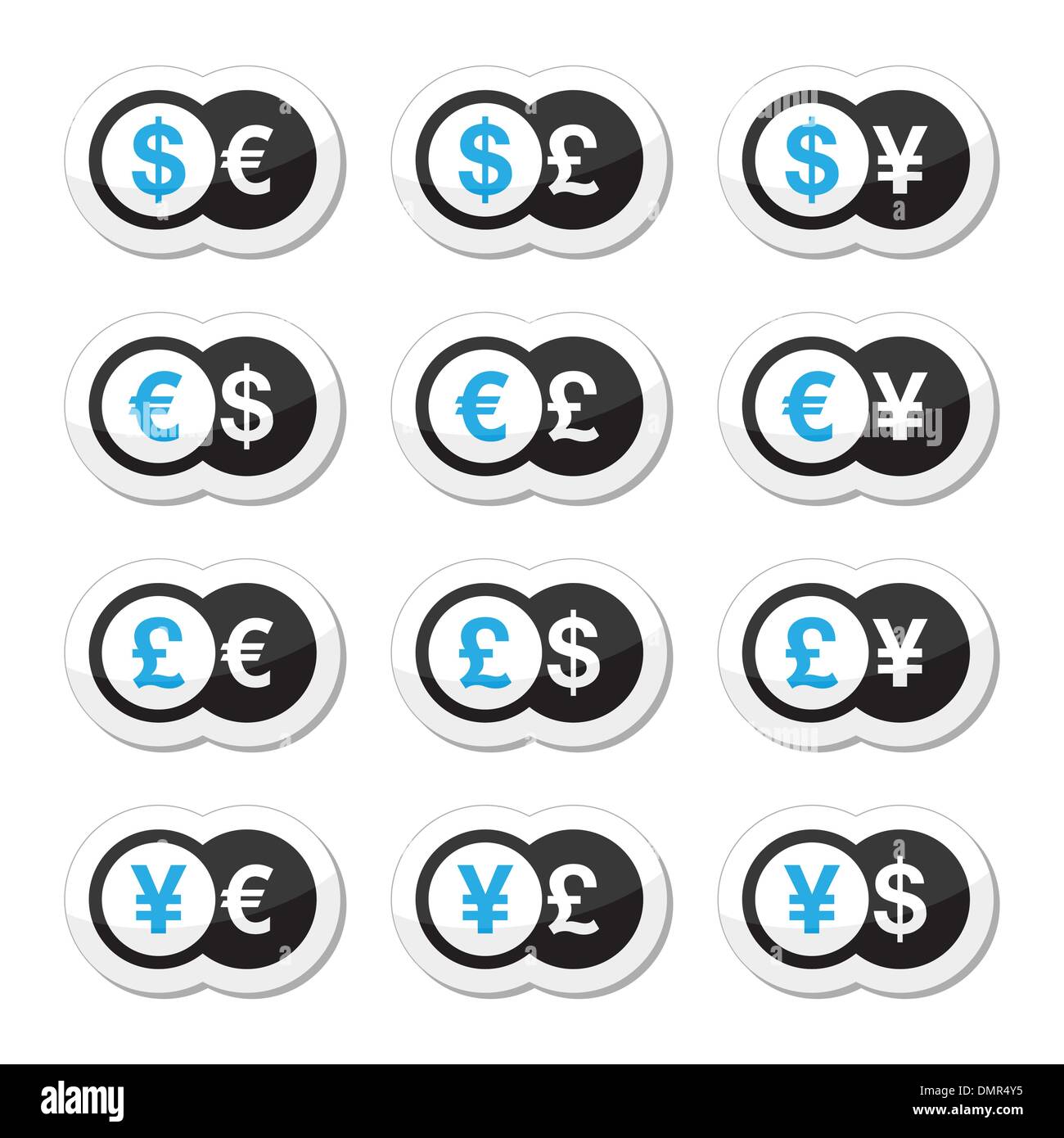 Währung-Austausch-Icons set - Dollar, Euro, Yen, Pfund Stock Vektor