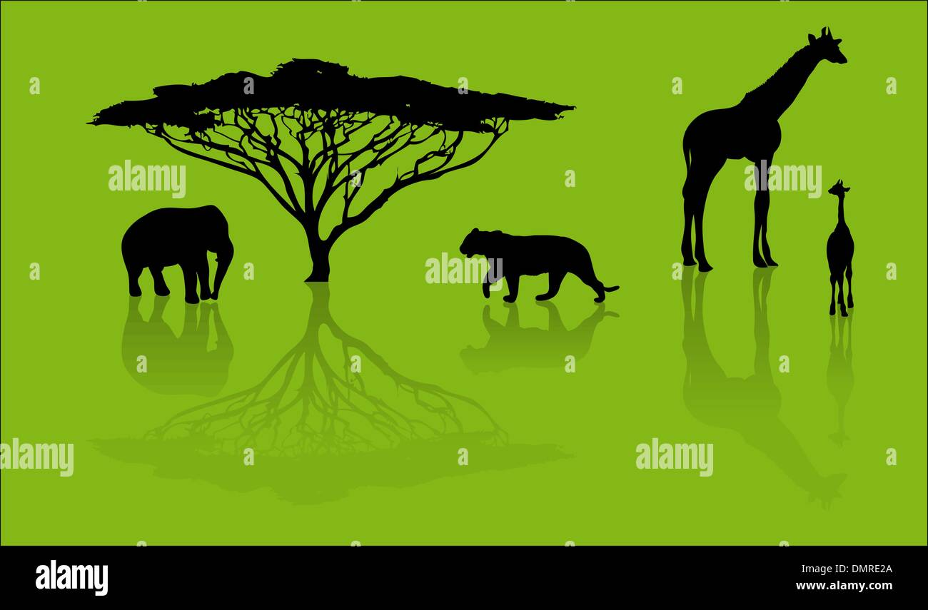 Silhouetten von Tieren aus safari Stock Vektor