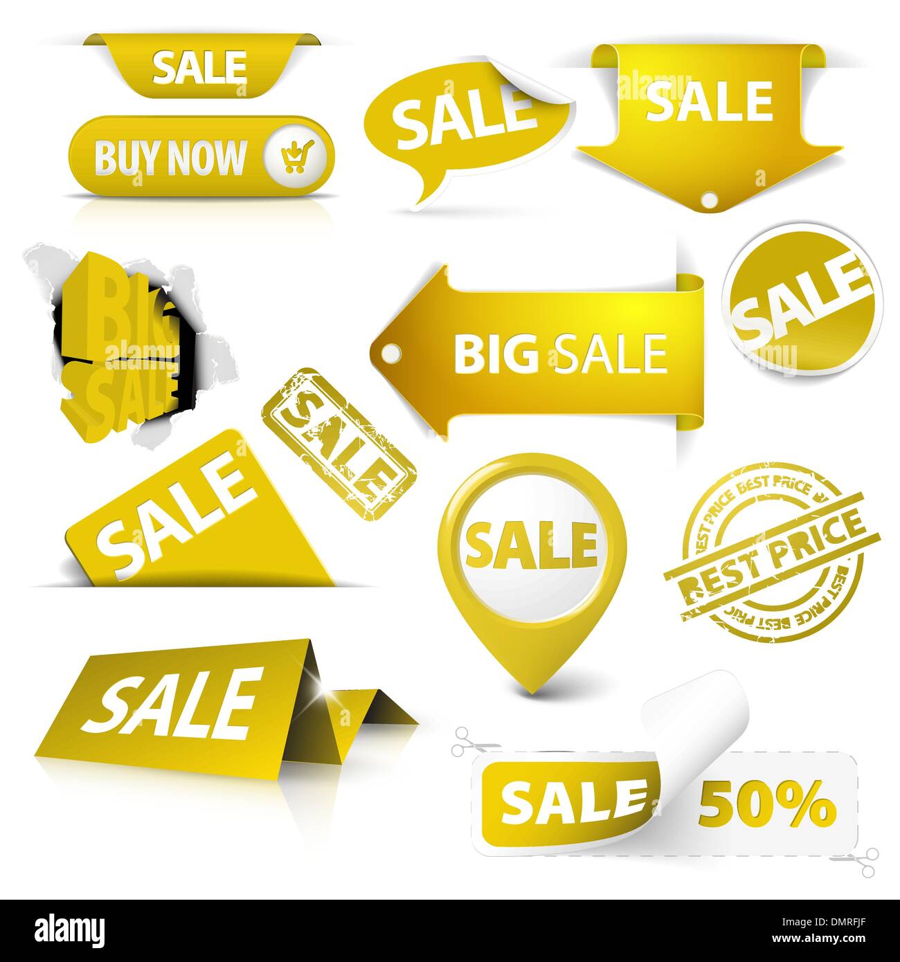 Kollektion von Vektor goldene gelbe verkaufen Tickets, Etiketten, Stempel Stock Vektor