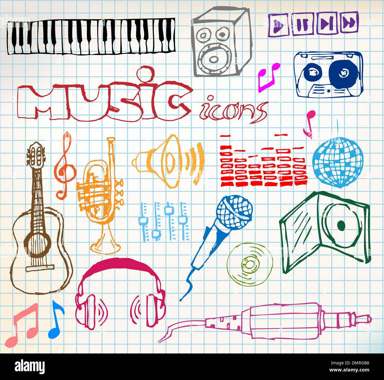 Musik-handgemalte Ikonen Stock Vektor