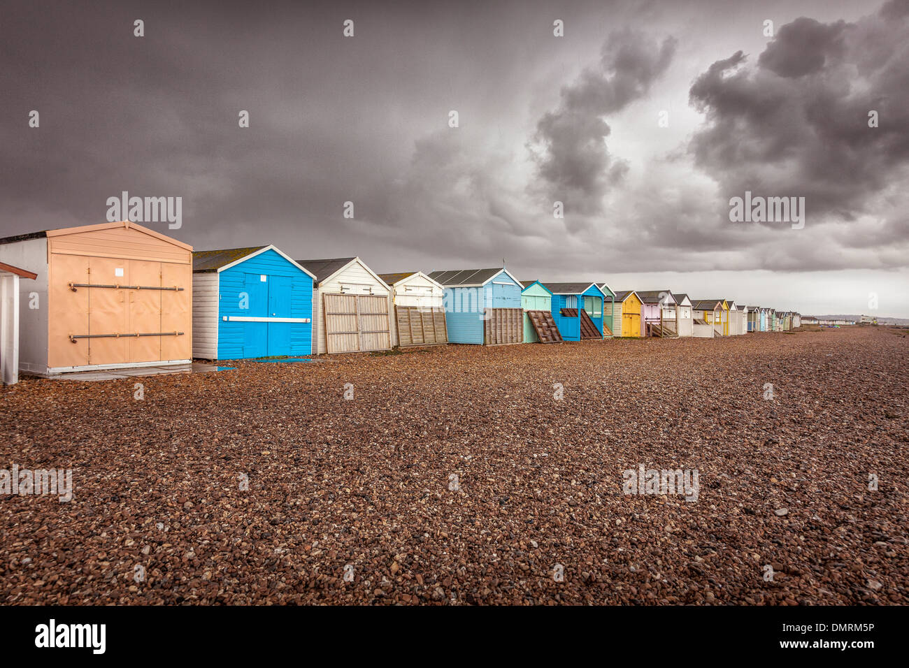 Strandhütten an Hove, East Sussex, England Stockfoto