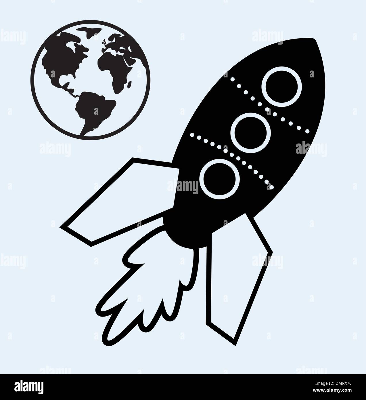 Rakete und Planet Erde-Symbole Stock Vektor