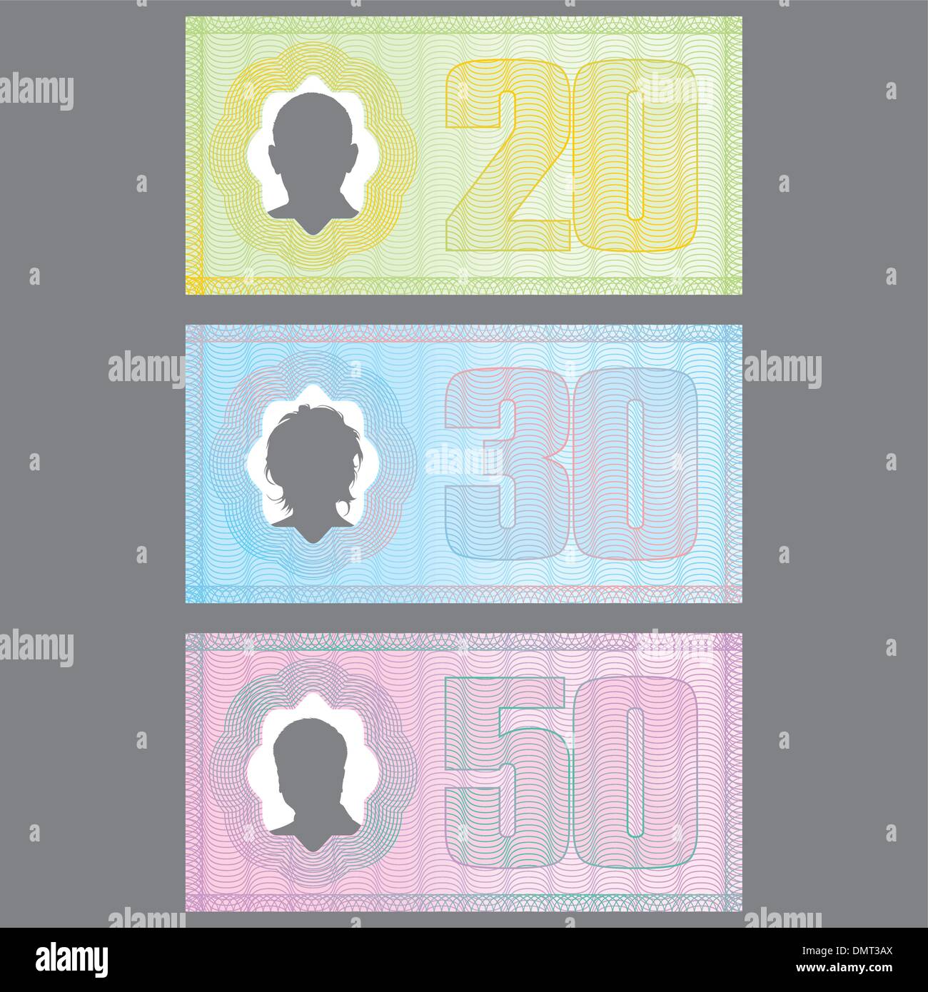 Spielgeld mit Farbverlauf Schutz Linien Stock Vektor