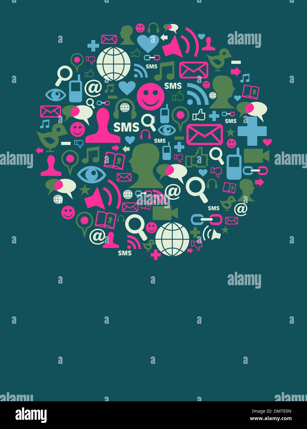 Social Media-Symbole gesetzt in Globe-Form Stock Vektor