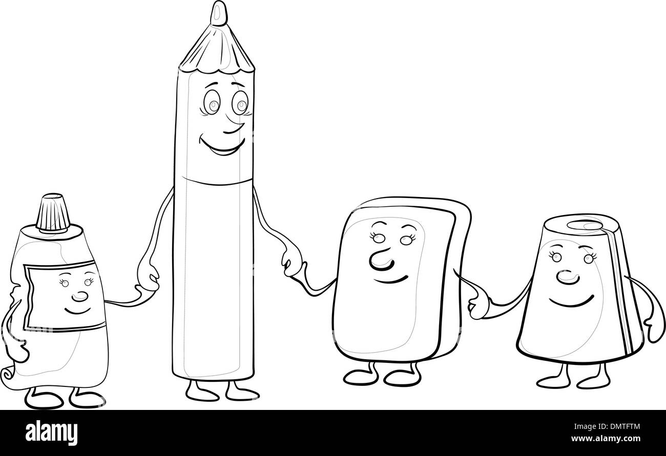 Bleistift und Briefpapier Kinder, Konturen Stock Vektor