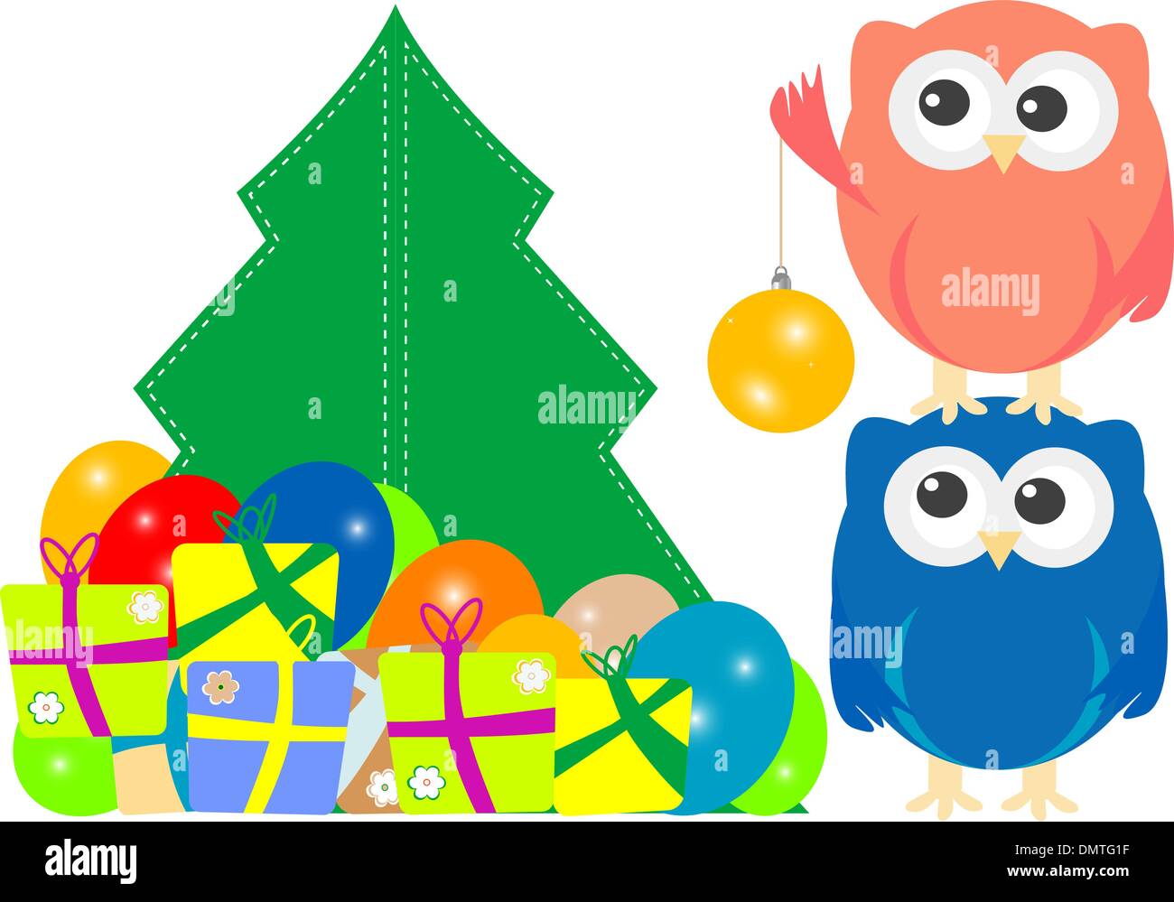 Eule-Familie auf Merry Christmas Greeting Card Stock Vektor