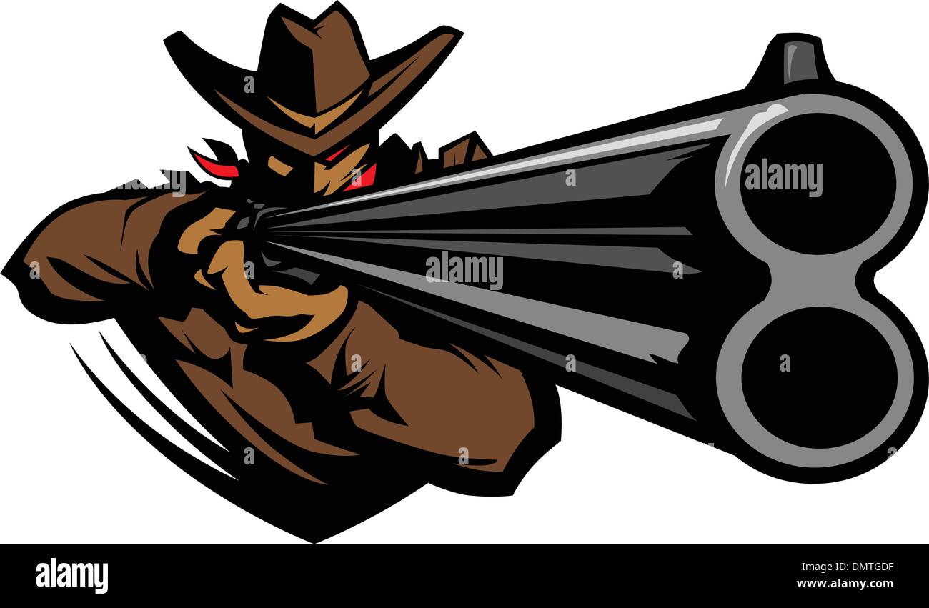 Cowboy-Maskottchen mit dem Ziel Shotgun-Vektor-Illustration Stock Vektor