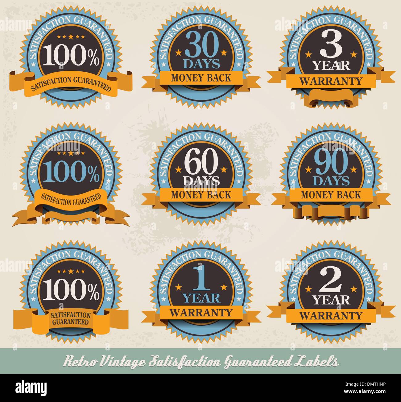 Retro Vintage Zufriedenheit garantiert Etiketten Stock Vektor