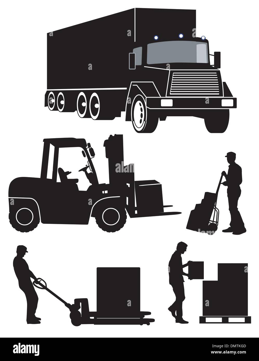 Arbeiter mit Gabel-Hubwagen Stock Vektor