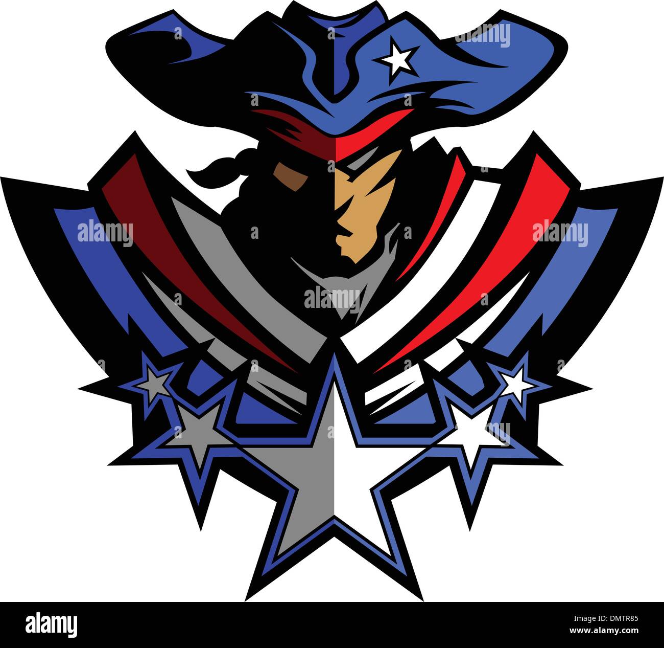 Patriot-Maskottchen mit Sternen und Hut graphischen Vektor-Illustration Stock Vektor