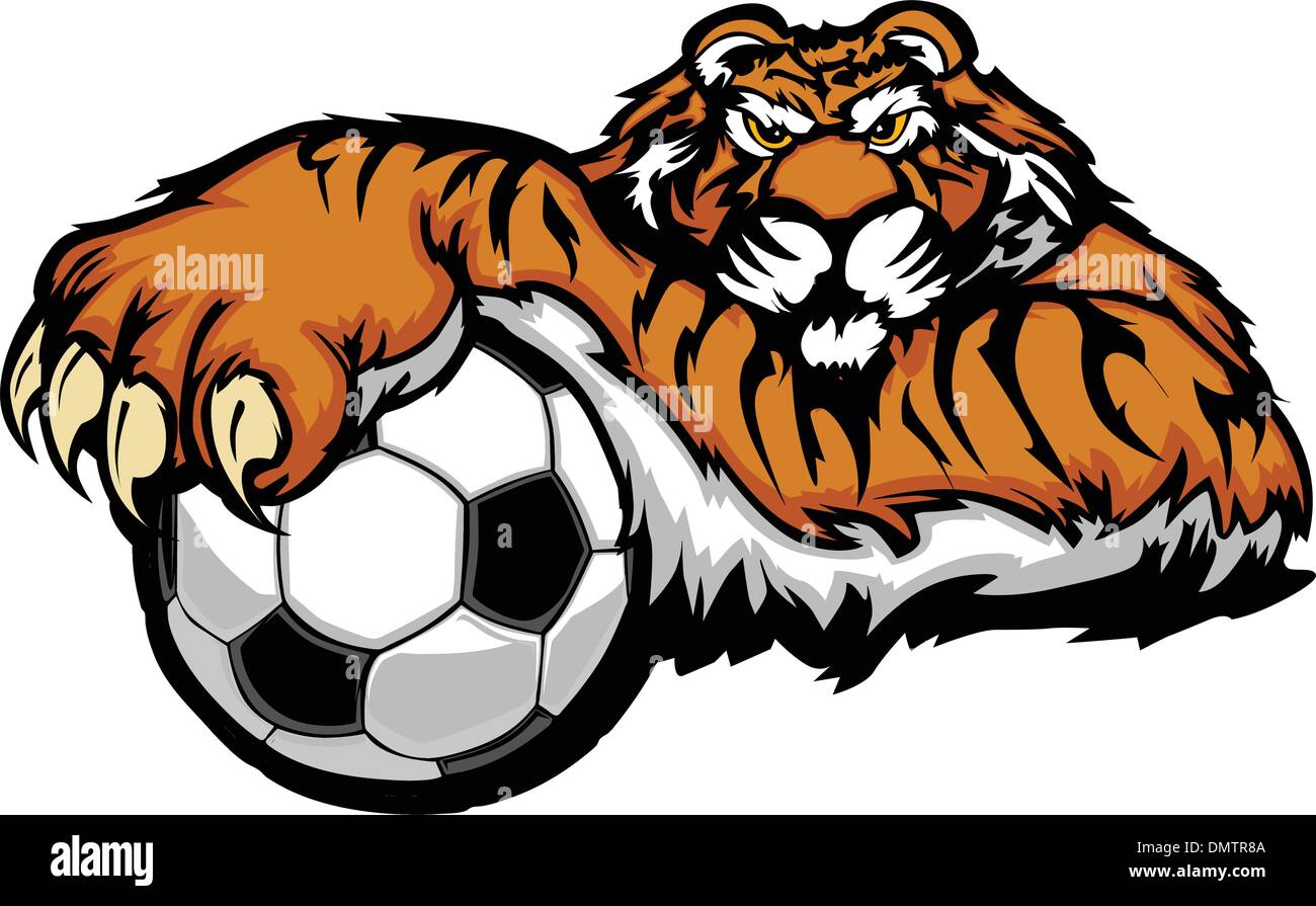 Tiger Maskottchen mit Soccer Ball-Vektor-Illustration Stock Vektor