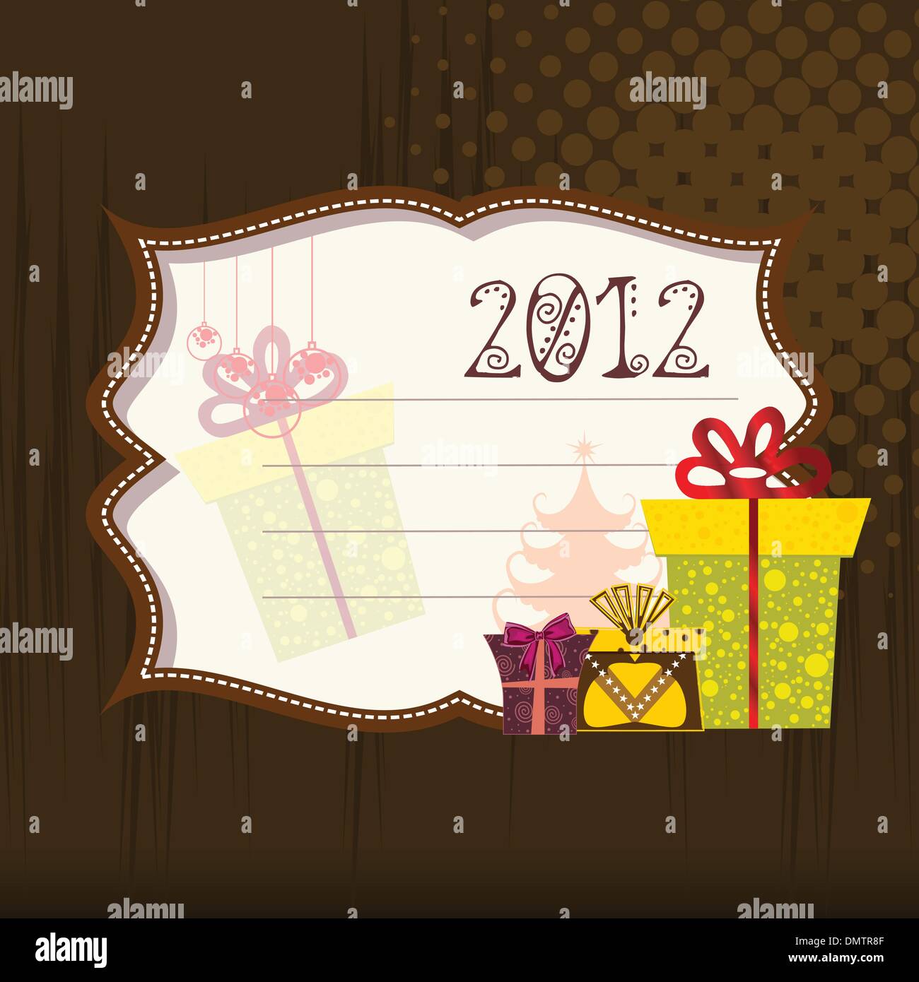 2012-Happy New Year-Grußkarte mit Geschenk-Boxen in Halbton ba Stock Vektor