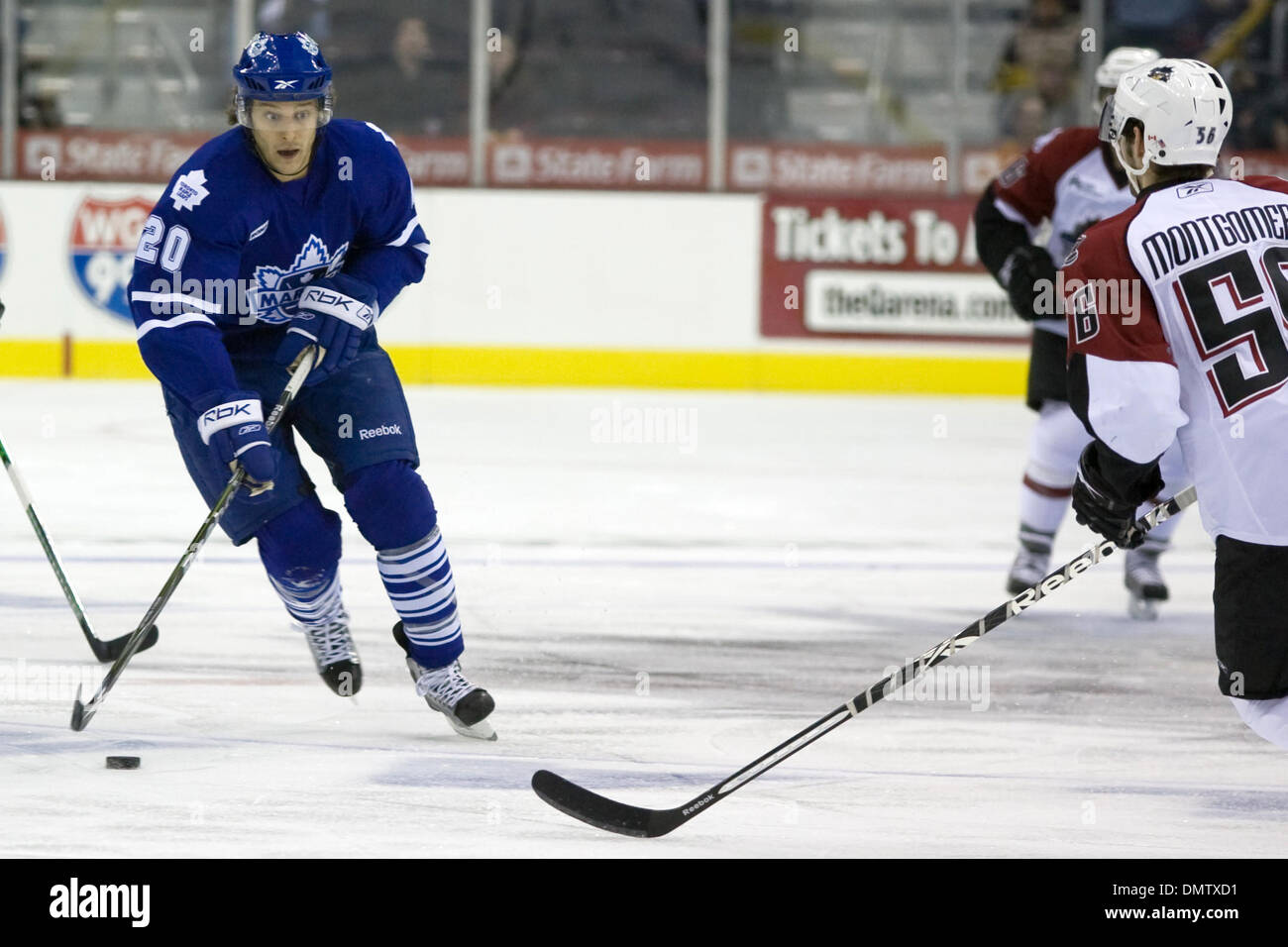 6. November 2009: Toronto Marlies Christian Hanson (20) mit dem Puck in der ersten Periode.  Die Marlies besiegt die Monster 3-2 in diesem American Hockey League Spiel spielte in Quicken Loans Arena in Cleveland, OH... Obligatorische Credit: Frank Jansky / Southcreek Global (Kredit-Bild: © Frank Jansky/Southcreek Global/ZUMApress.com) Stockfoto