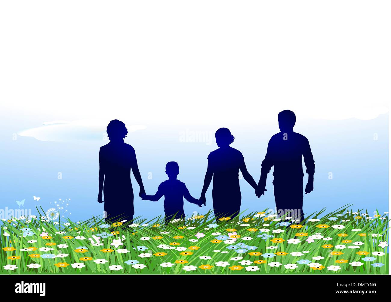 Familie auf Blumenfelder Stock Vektor