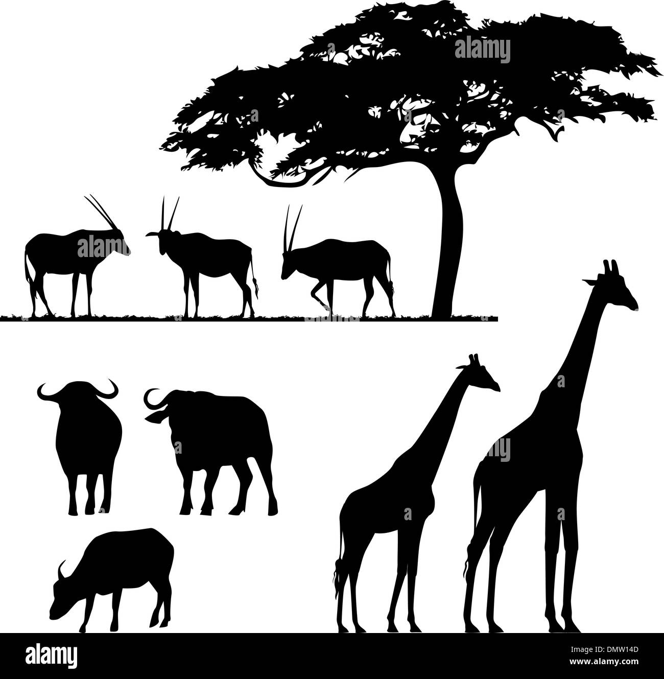 Afrikanische Tiere, Vektor, Silhouetten Stock Vektor