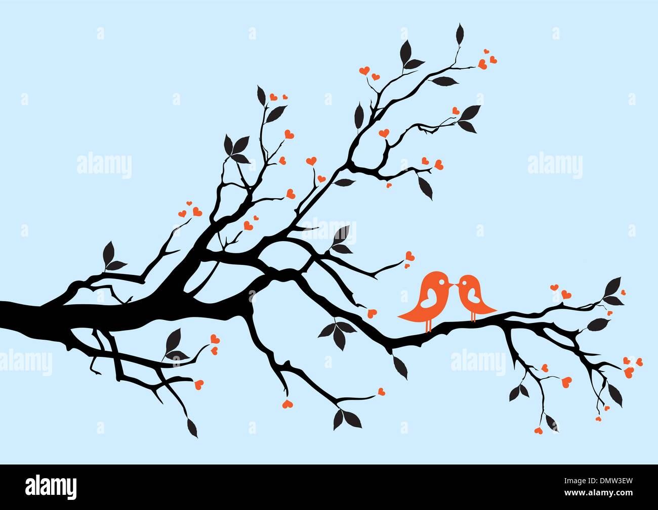 Küssende Vögel auf Baum Stock Vektor