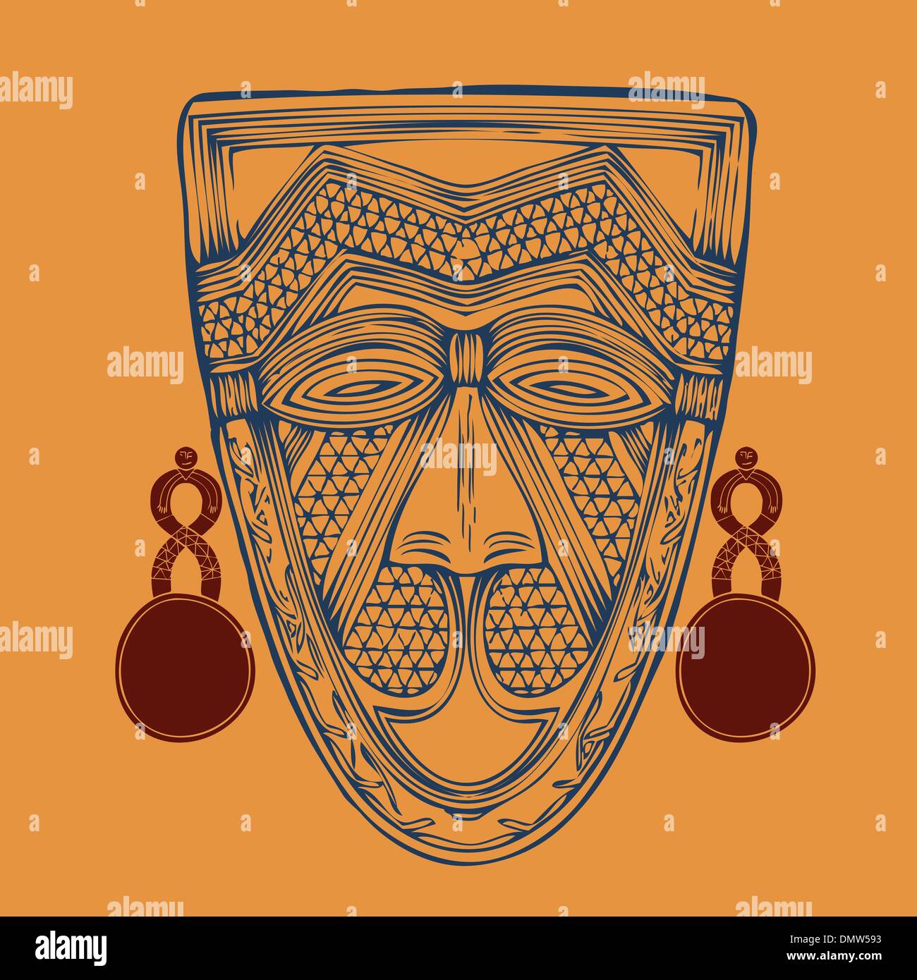 afrikanische Maske mit schweren Ohrringe Stock Vektor