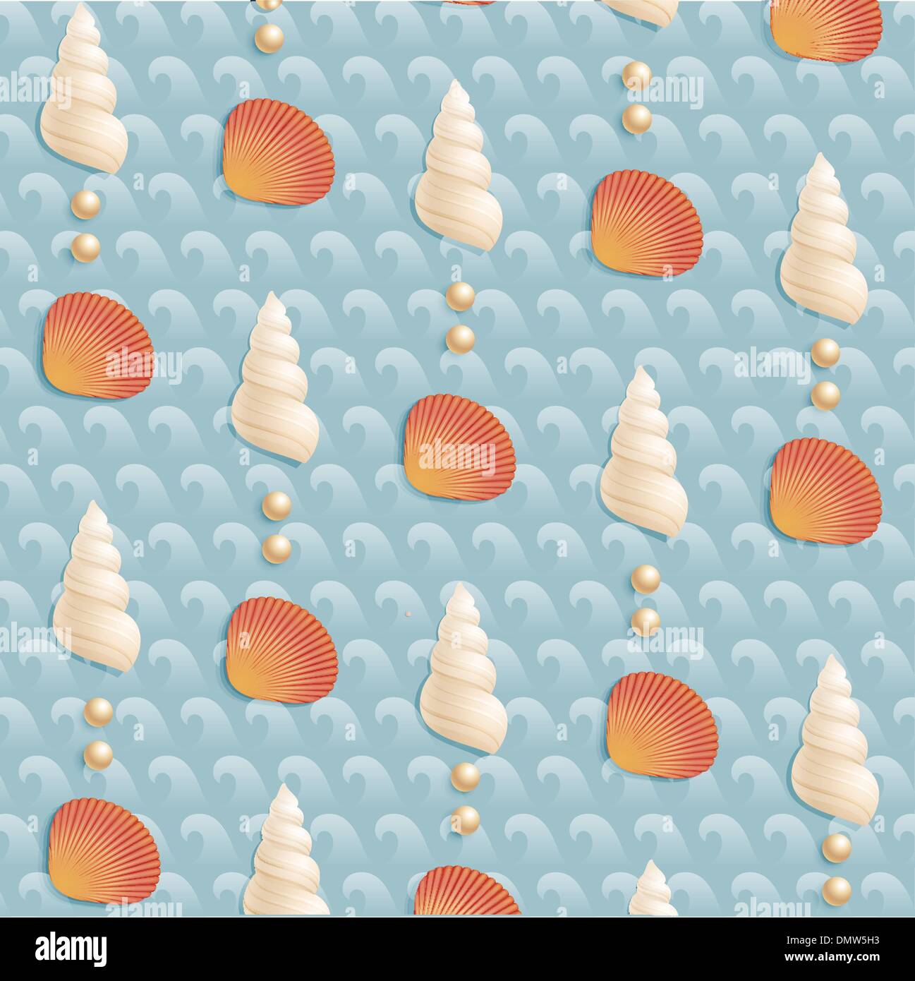 Tapete mit Muscheln und Perlen Stock Vektor