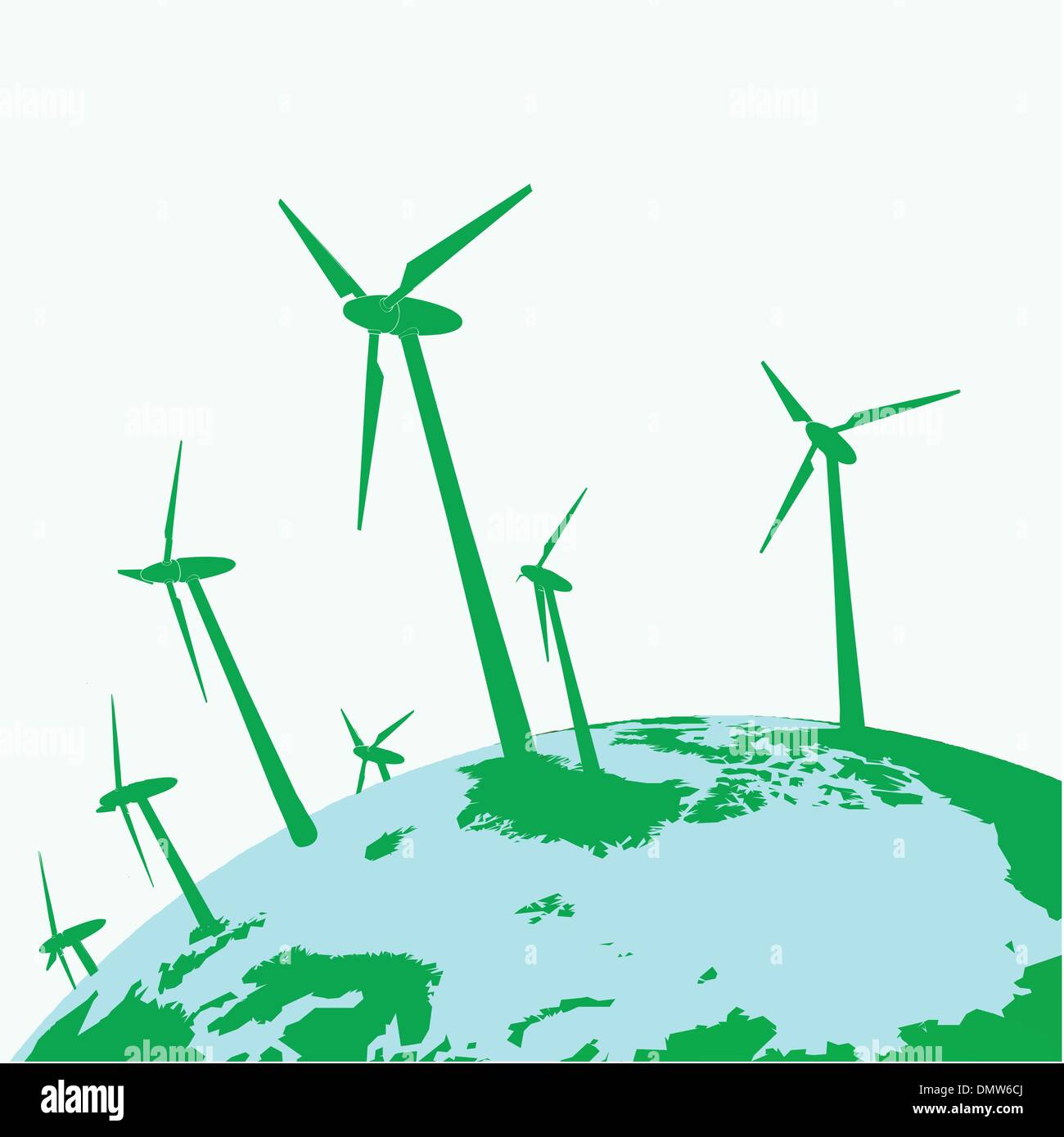 Eco-Windmühlen auf der grünen Erde Stock Vektor