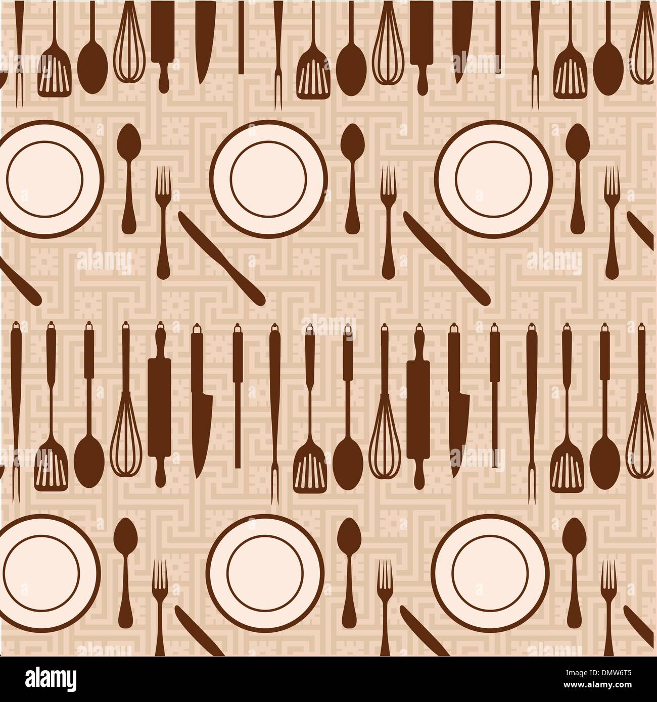 Küchenutensilien auf dekorativen Hintergrund Stock Vektor