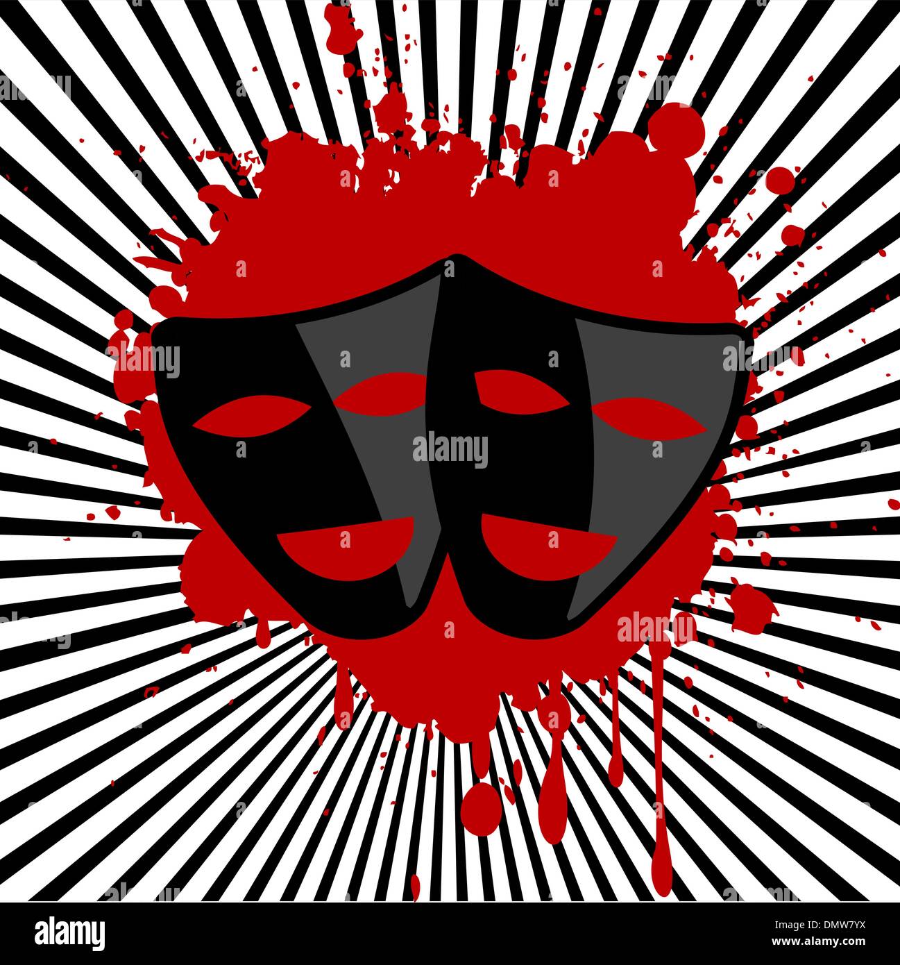 schwarze und weiße Masken, Streifen und roten Spritzer Stock Vektor