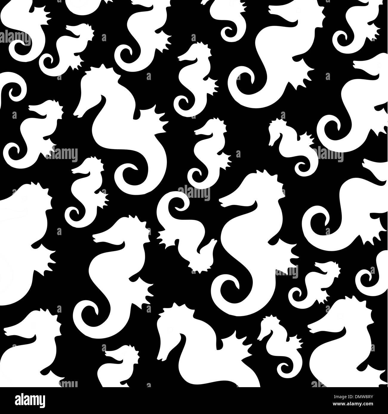 Seepferdchen auf Hintergrund, schwarz / weiß Stock Vektor
