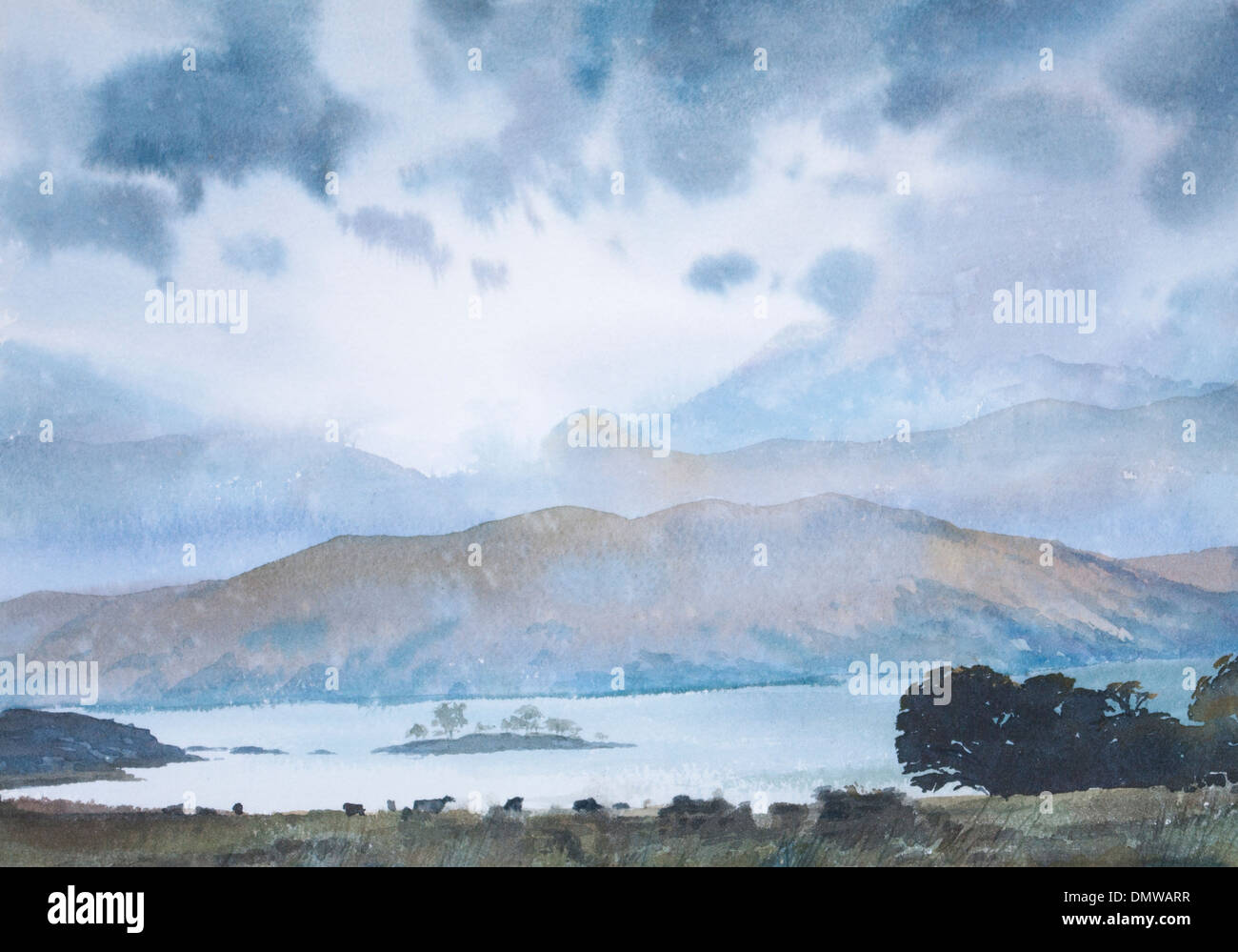 Loch Etive schottischen Highlands Landschaftsmalerei Schottland Aquarell Stockfoto
