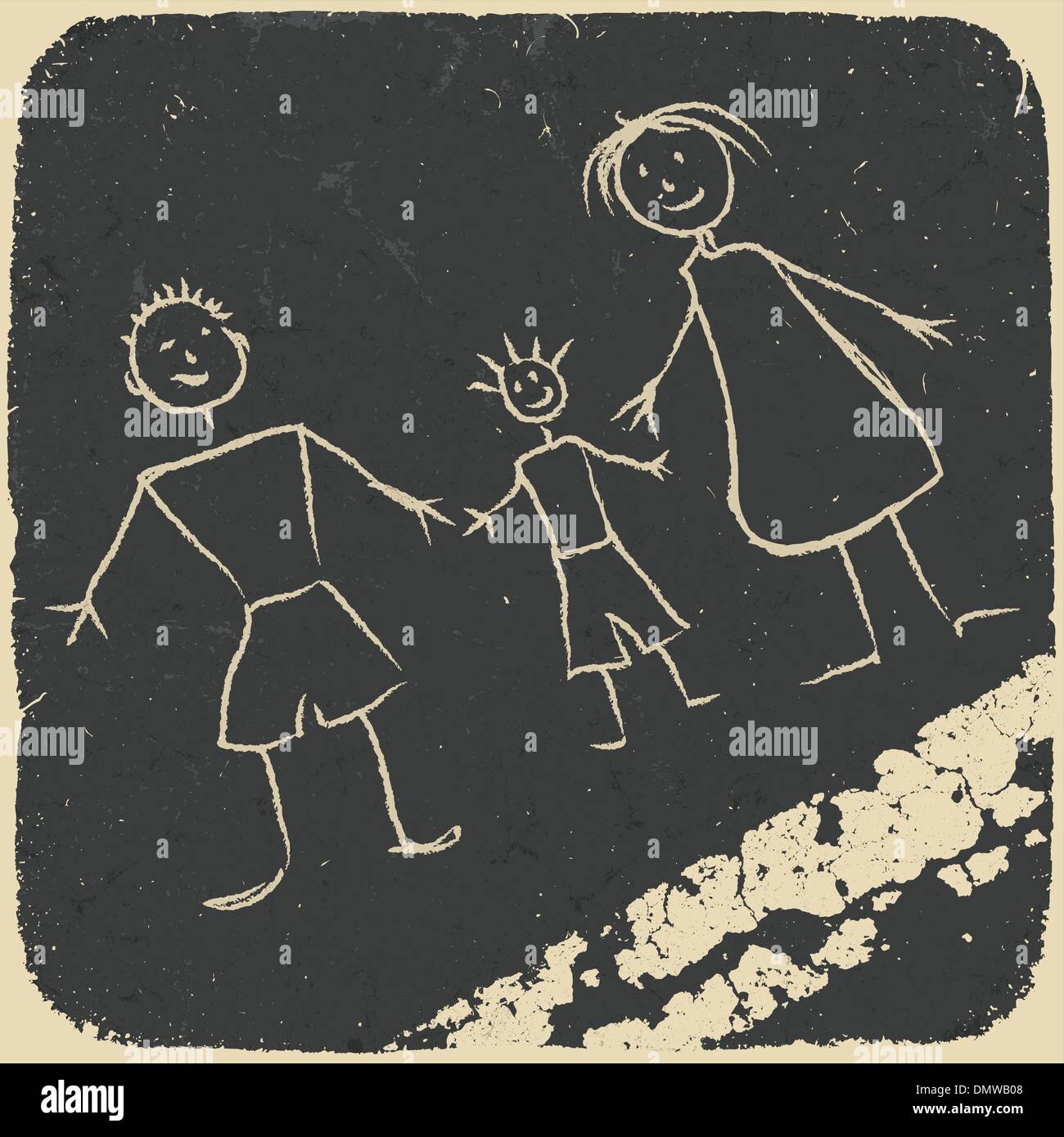 Glückliche Familie Doodle. Bild auf Asphalt. Vektor-Illustration, EP Stock Vektor