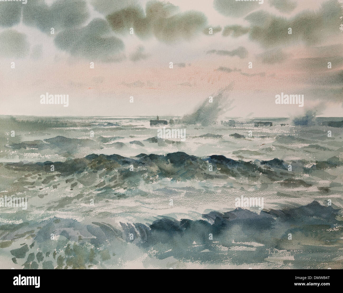 Dramatische Seascape brechen Wellen Aquarell-Malerei Stockfoto